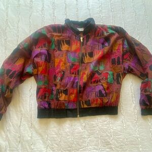 VINTAGE 80’s Vibrant Abstract Bomber Jacket